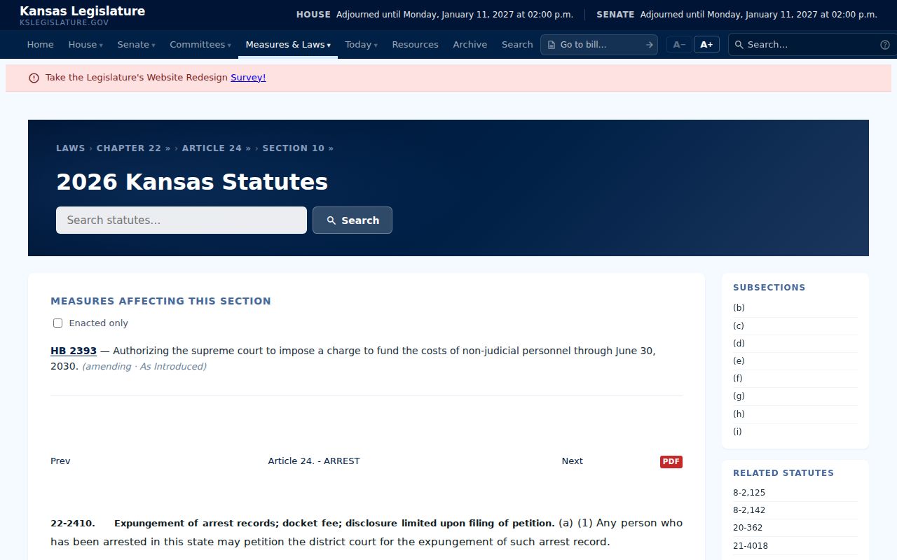 Kansas statute governing expunged arrest record disclosure