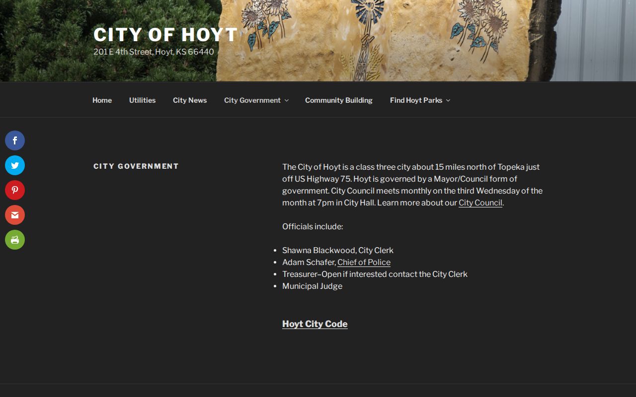 Hoyt city government information and municipal officials