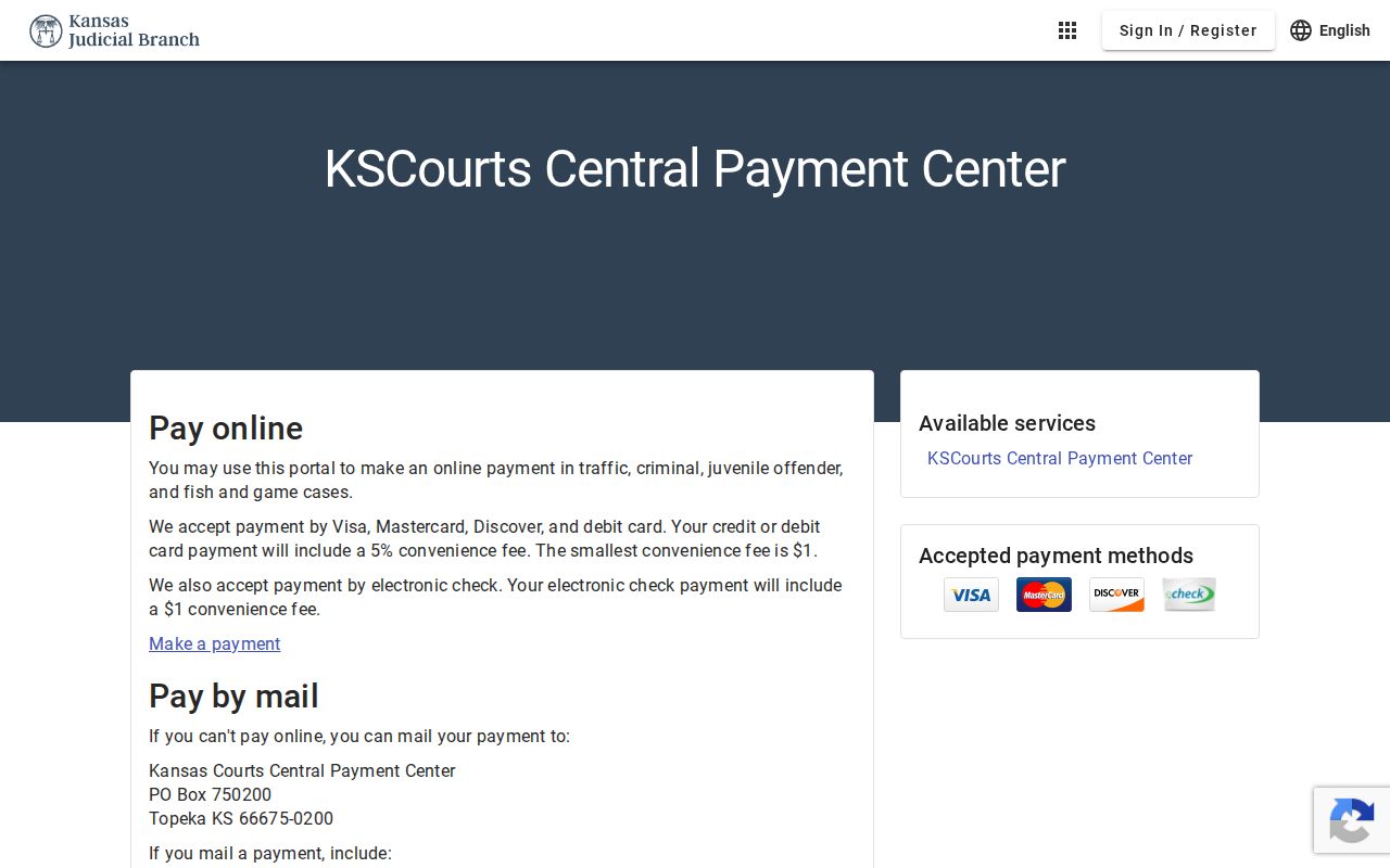 Kansas Central Payment Center traffic payment options