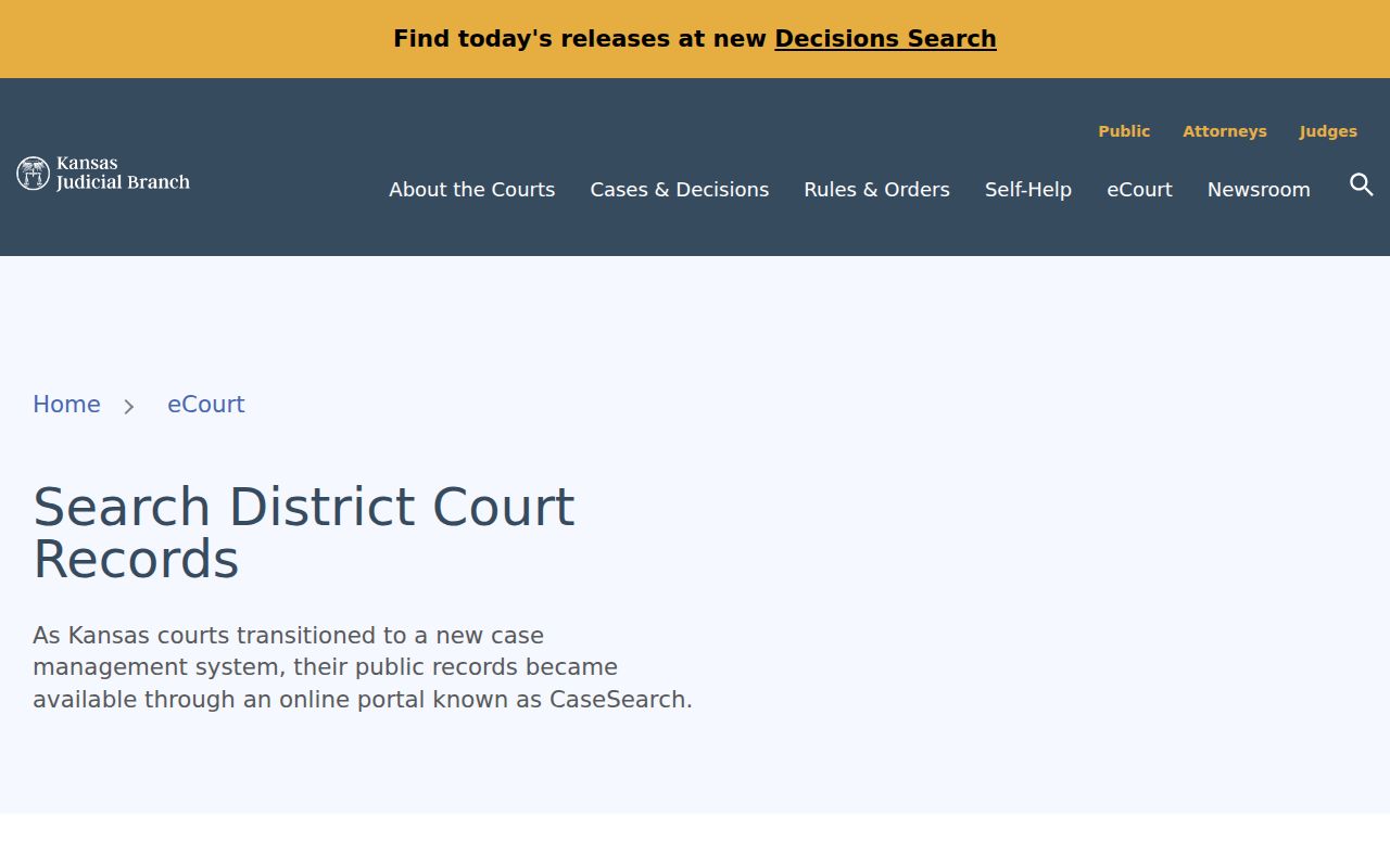 Kansas Judicial Branch district court records guidance